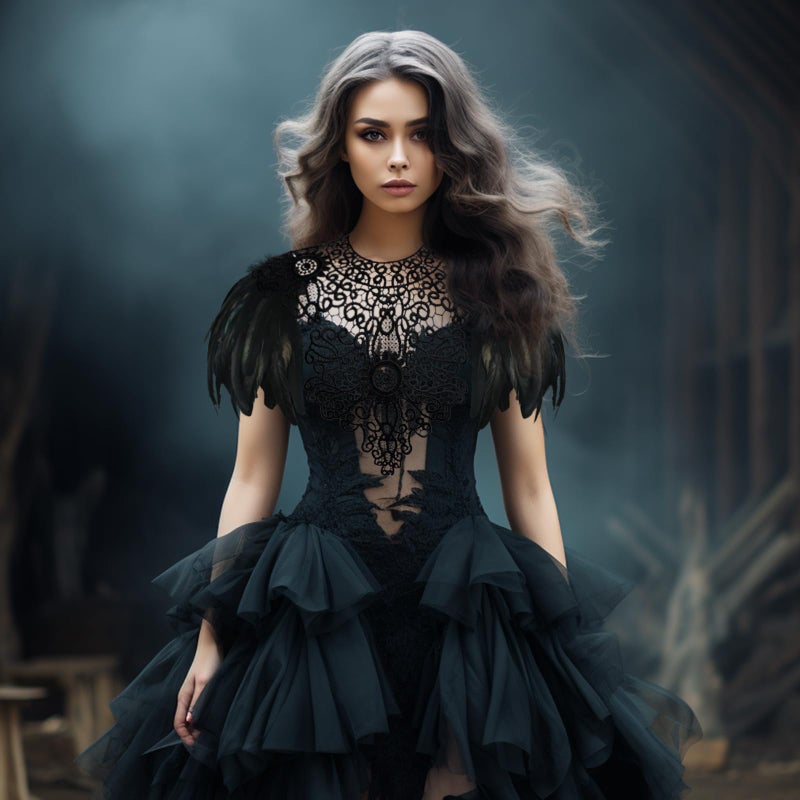 HOMELEX Shoulder Pad with Feathers Wings Halloween Witch Harness Carnival Costumes for Women Masquerade Raven Costume - Image 3
